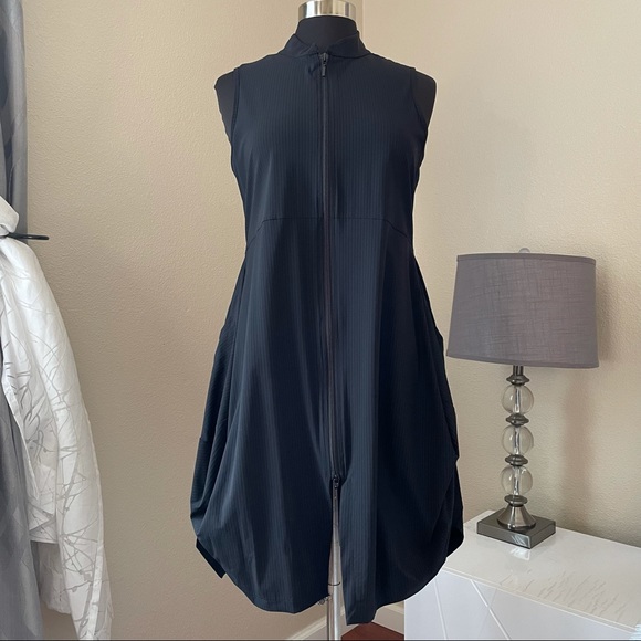 Porto Dresses & Skirts - PORTO Zip Up Vest Black Dress Sleeveless Striped